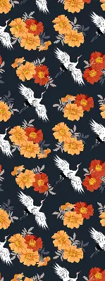 Fensterrollo mit Motiv Blumen und Kraniche