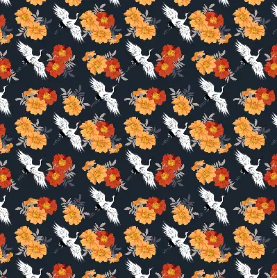 Fensterrollo mit Motiv Blumen und Kraniche