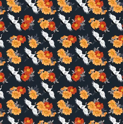 Fensterrollo mit Motiv Blumen und Kraniche
