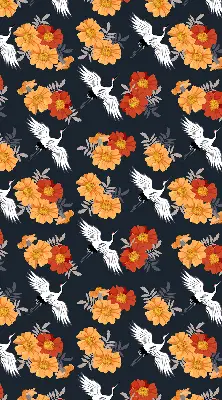 Fensterrollo mit Motiv Blumen und Kraniche