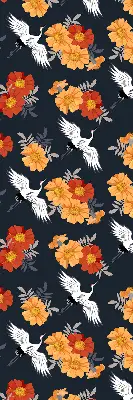 Fensterrollo mit Motiv Blumen und Kraniche