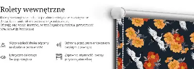 Fensterrollo mit Motiv Blumen und Kraniche