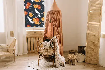Fensterrollo mit Motiv Blumen und Kraniche