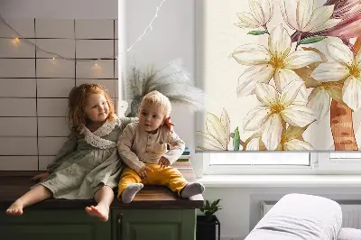 Rollo Fenster mit Motiv von Vögeln auf einem Baum mit Blüten