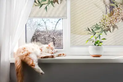 Fensterrollo mit dem Motiv eines Kranichs im Grünen