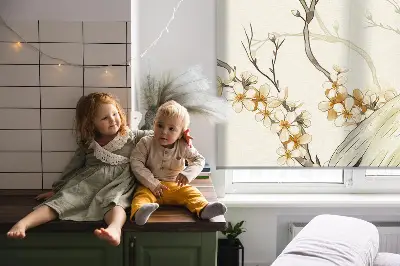 Fensterrollo für den Innenbereich mit Motiv eines Kranichs im Busch