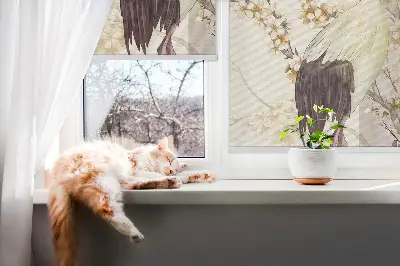 Fensterrollo für den Innenbereich mit Motiv eines Kranichs im Busch