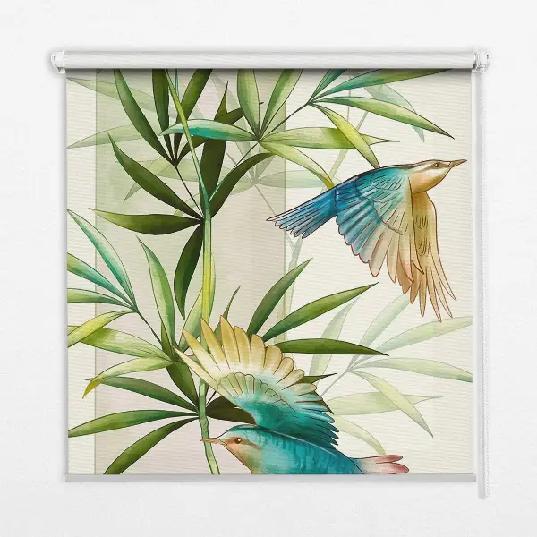 Rollo Fenster mit Motiv Vögel im Laub