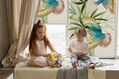 Rollo Fenster mit Motiv Vögel im Laub