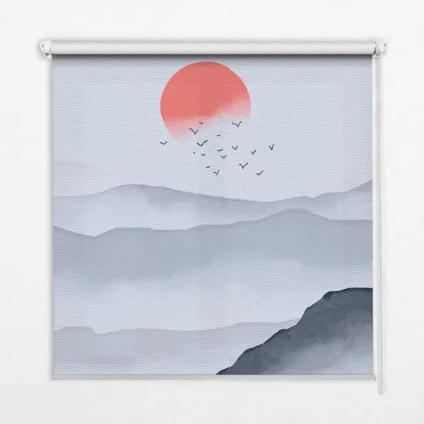Fensterrollo mit Motiv Berge im Nebel für den Innenbereich