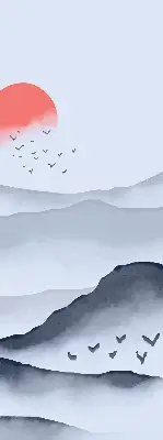 Fensterrollo mit Motiv Berge im Nebel für den Innenbereich