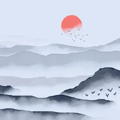 Fensterrollo mit Motiv Berge im Nebel für den Innenbereich