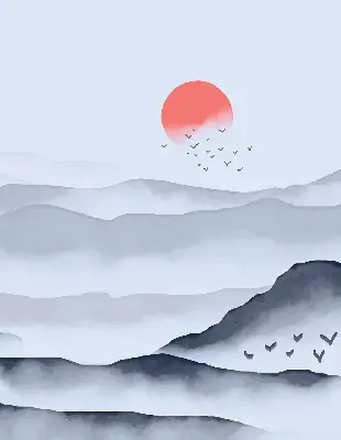 Fensterrollo mit Motiv Berge im Nebel für den Innenbereich