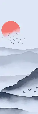 Fensterrollo mit Motiv Berge im Nebel für den Innenbereich