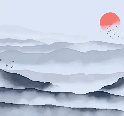 Fensterrollo mit Motiv Berge im Nebel für den Innenbereich