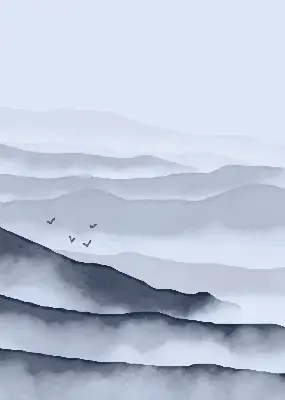 Fensterrollo mit Motiv Berge im Nebel für den Innenbereich