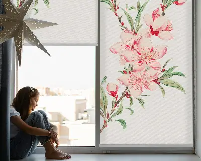 Fensterrollo mit Motiv einer rosa Blume