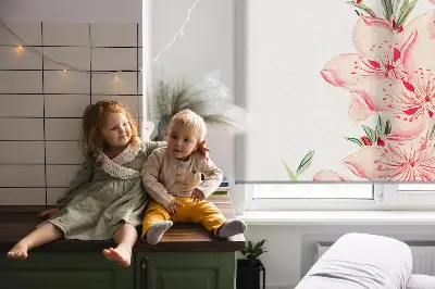 Fensterrollo mit Motiv einer rosa Blume