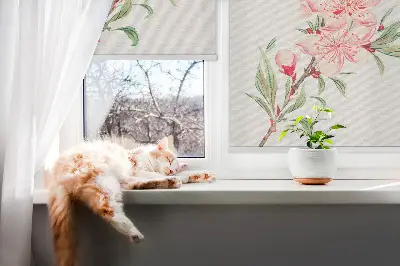 Fensterrollo mit Motiv einer rosa Blume