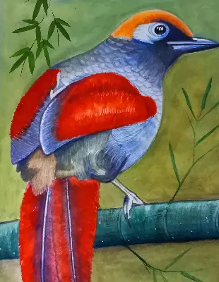 Fensterrollo mit Motiv eines Vogels auf einem Ast