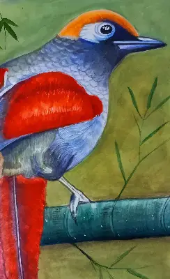 Fensterrollo mit Motiv eines Vogels auf einem Ast