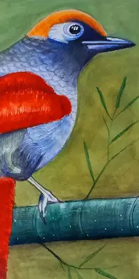 Fensterrollo mit Motiv eines Vogels auf einem Ast