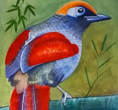 Fensterrollo mit Motiv eines Vogels auf einem Ast