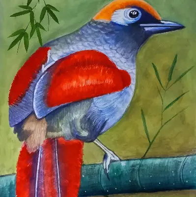 Fensterrollo mit Motiv eines Vogels auf einem Ast