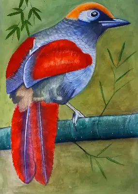 Fensterrollo mit Motiv eines Vogels auf einem Ast