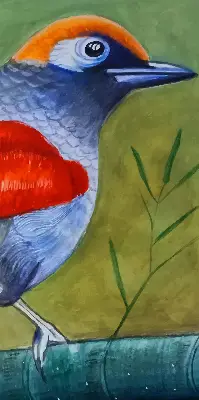 Fensterrollo mit Motiv eines Vogels auf einem Ast