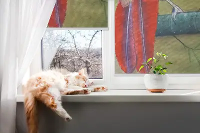 Fensterrollo mit Motiv eines Vogels auf einem Ast