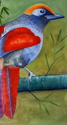 Fensterrollo mit Motiv eines Vogels auf einem Ast
