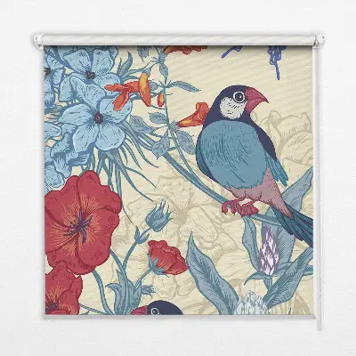 Fensterrollo mit Motiv Vögel zwischen den Blumen für den Innenbereich