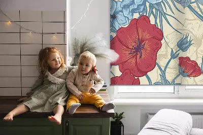 Fensterrollo mit Motiv Vögel zwischen den Blumen für den Innenbereich