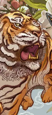 Rollo Fenster mit Motiv Tiger in Blumen