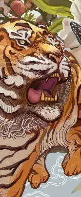 Rollo Fenster mit Motiv Tiger in Blumen