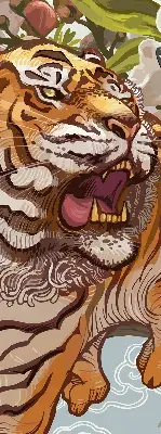 Rollo Fenster mit Motiv Tiger in Blumen