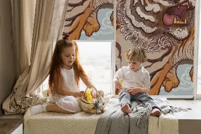 Rollo Fenster mit Motiv Tiger in Blumen