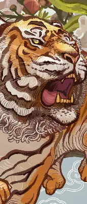 Rollo Fenster mit Motiv Tiger in Blumen