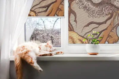 Rollo Fenster mit Motiv Tiger in Blumen