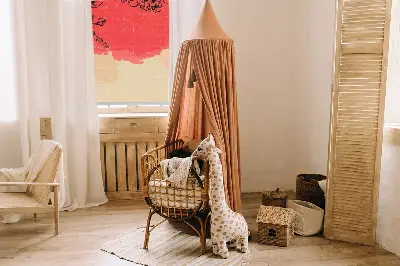 Fensterrollo innen mit Motiv Blumen in einem roten Kreis
