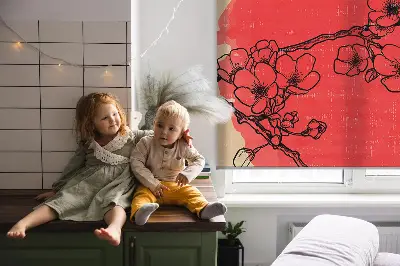 Fensterrollo innen mit Motiv Blumen in einem roten Kreis
