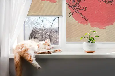 Fensterrollo innen mit Motiv Blumen in einem roten Kreis