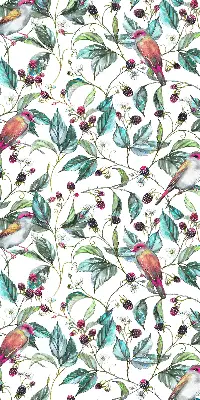 Rollo lichtundurchlässig Blaue Blätter und bunte Vögel
