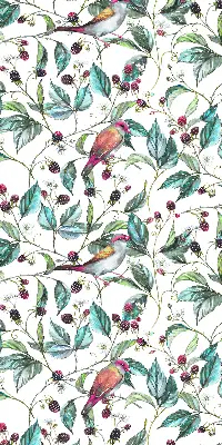 Rollo lichtundurchlässig Blaue Blätter und bunte Vögel
