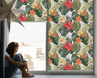 Rollo lichtundurchlässig Tropische Blumen und Blätter