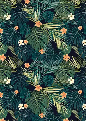 Verdunkelungsrollo Tropische Blätter und Blüten
