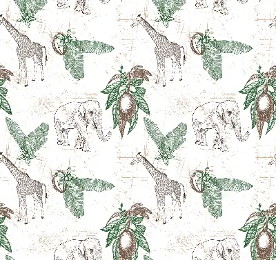 Verdunkelungsrollo Giraffen, Elefanten und Blätter