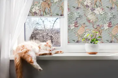 Fenster rollo Rehe, Vögel und Kaninchen