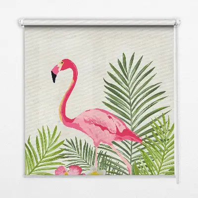 Rollo lichtundurchlässig Flamingos bei den Blättern